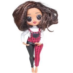 LOL Surprise OMG Doll Dark Brown Hair Red Black Plaid Faux Leather Overalls 2019